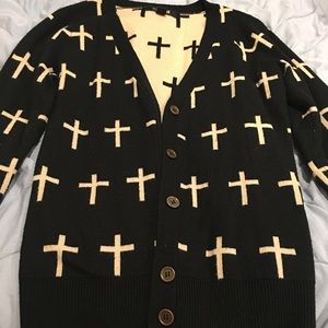 Black cross button up sweater from Forever 21